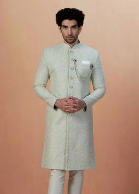 alt message - Manyavar Men Sage Green Paisley Sherwani image number 1